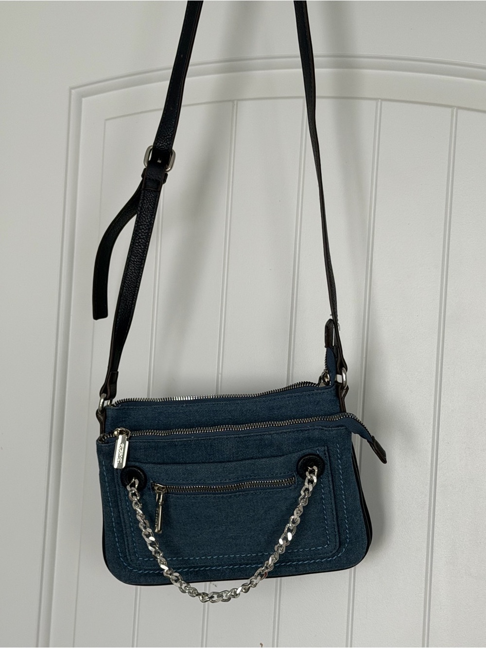 Deep Teal Crossbody Bag with Silver Chain Accent